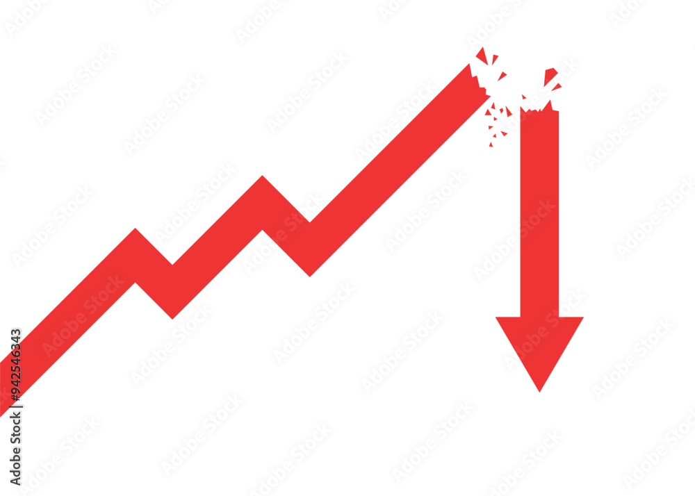 broken red arrow business graph going down represent loss 4 broken red arrow business graph going down represent loss 4