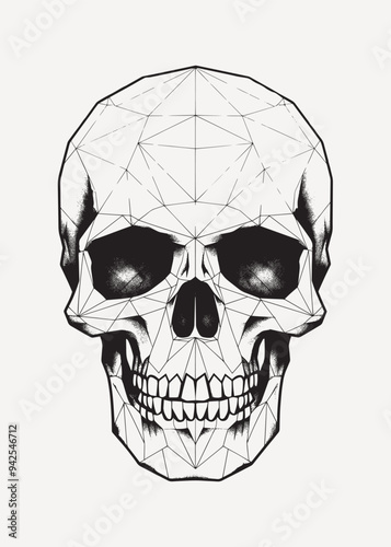 Geometric skull black white art
