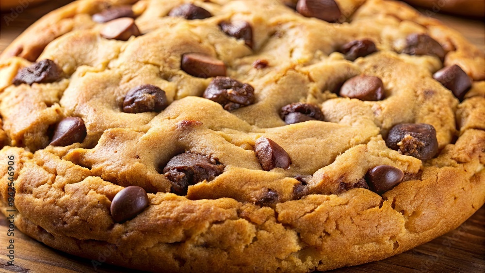 Close up of a deliciously baked chocolate chip cookie Close up of a deliciously baked chocolate chip cookie