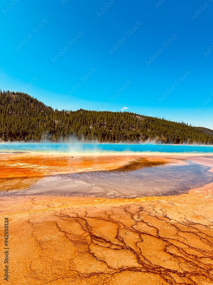Vibrant Hot Spring with Orange and Blue Hues Vibrant Hot Spring with Orange and Blue Hues