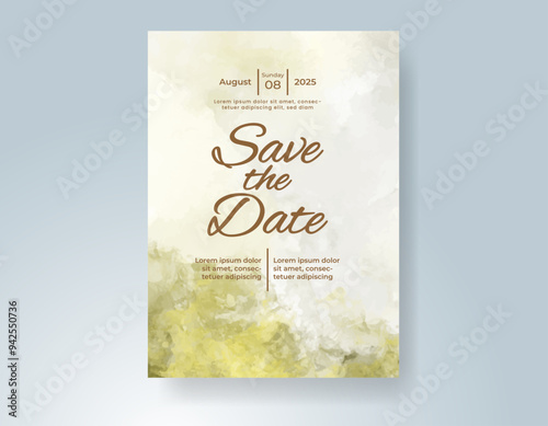 Wedding invitation with Abstract splashed watercolor background