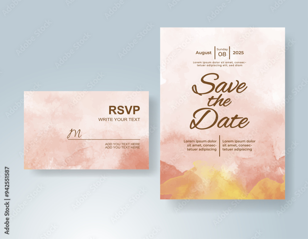 Wedding invitation with Abstract splashed watercolor background Wedding invitation with Abstract splashed watercolor background