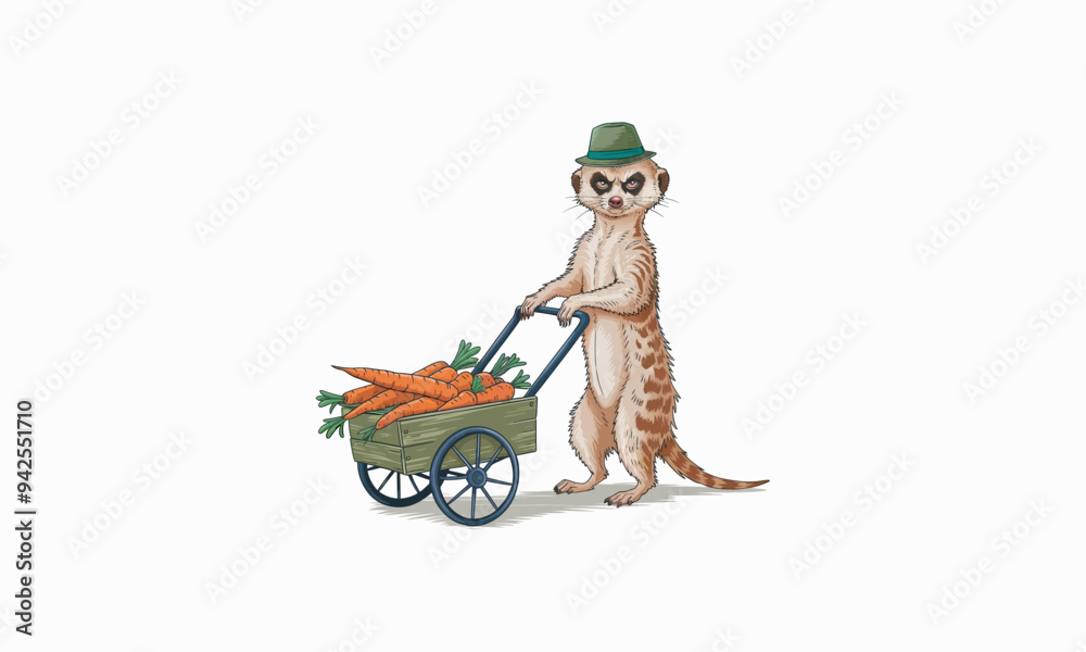 meerkat is pushing a cart carrot vector mascot design meerkat is pushing a cart carrot vector mascot design