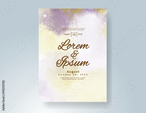 Wedding invitation with Abstract splashed watercolor background