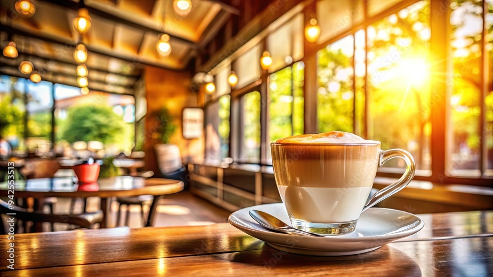 Warm latte in a sunny cafe, a delicious coffee beverage perfect for a cozy moment Warm latte in a sunny cafe, a delicious coffee beverage perfect for a cozy moment
