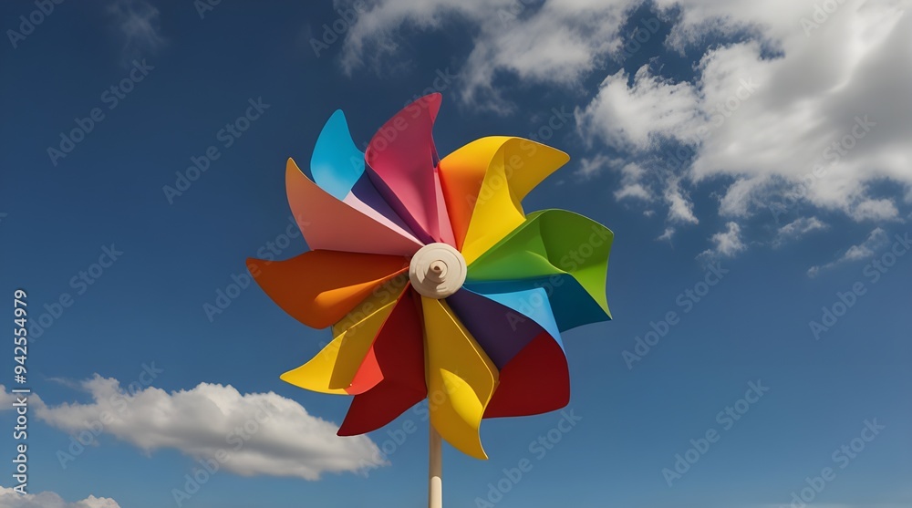 Colorful pinwheel blowing in wind against sky.generative.ai Colorful pinwheel blowing in wind against sky.generative.ai