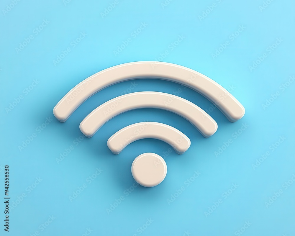 Minimalist wifi symbol in white against a soothing blue background, representing connectivity and modern technology. Minimalist wifi symbol in white against a soothing blue background, representing connectivity and modern technology.