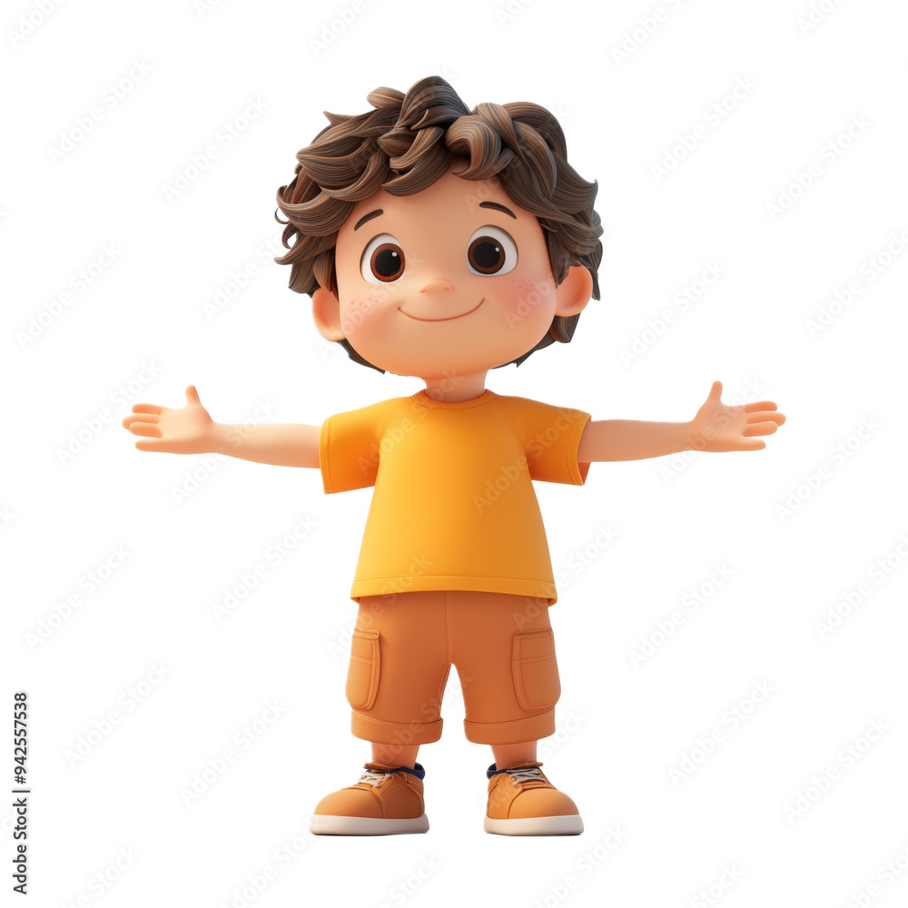 Happy Cartoon Boy with Open Arms Welcoming Happy Cartoon Boy with Open Arms Welcoming