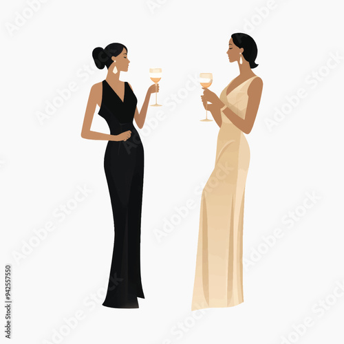 Elegant women in evening gowns