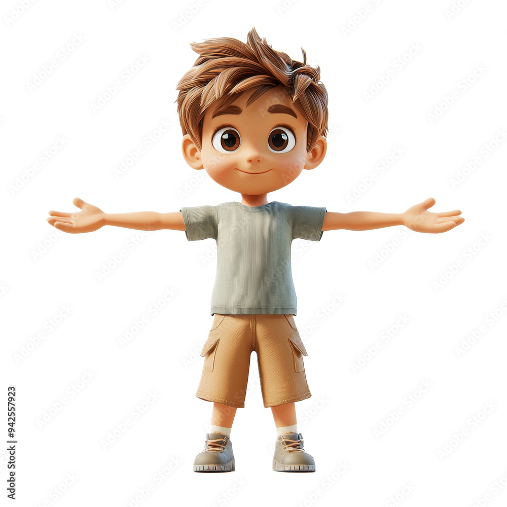 Happy Cartoon Boy Character with Open Arms Happy Cartoon Boy Character with Open Arms