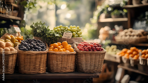Fresh fruit in baskets on a...
