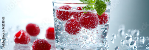 Sparkling water with raspberry and mint garnish