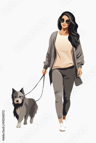 Woman walking dog outdoors
