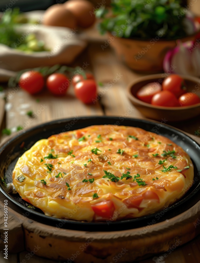Rustic Mediterranean Tortilla Espanola with herbs and traditional Spanish flavors Rustic Mediterranean Tortilla Espanola with herbs and traditional Spanish flavors