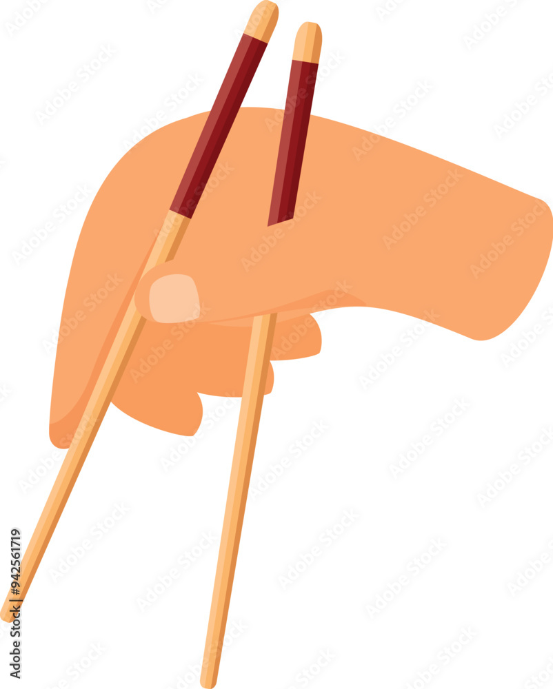 Hand is carefully holding a pair of wooden chopsticks, ready to enjoy a delicious asian meal Hand is carefully holding a pair of wooden chopsticks, ready to enjoy a delicious asian meal