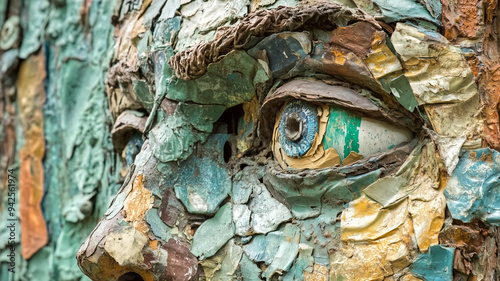 Art installation using recycled materials to depict environmenta photo