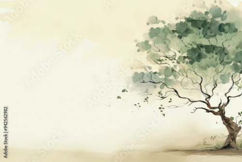 Serene watercolor tree landscape