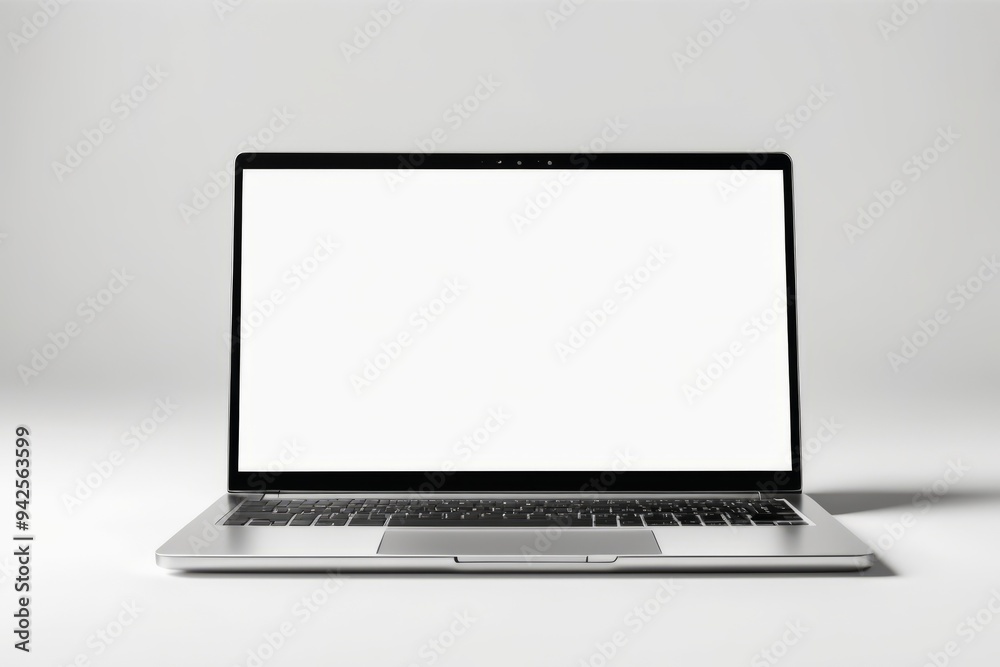 Isolated silver laptop with blank screen on white background, perfect for technology, business, and computer concepts Isolated silver laptop with blank screen on white background, perfect for technology, business, and computer concepts