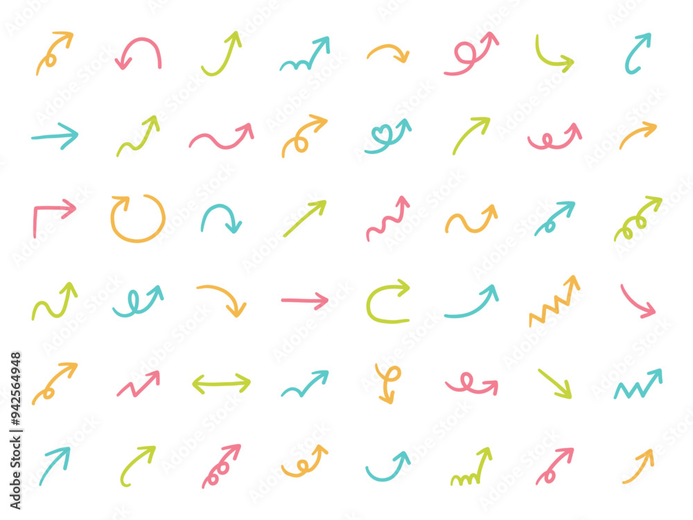 手書きの矢印アイコンのベクターイラストセット。方向、手描き、シンプル、やじるし 手書きの矢印アイコンのベクターイラストセット。方向、手描き、シンプル、やじるし