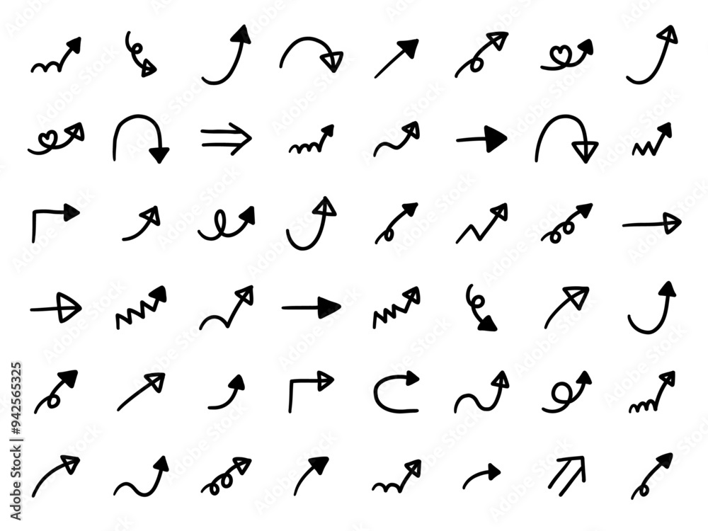 手書きの矢印アイコンのベクターイラストセット。方向、手描き、シンプル、やじるし 手書きの矢印アイコンのベクターイラストセット。方向、手描き、シンプル、やじるし