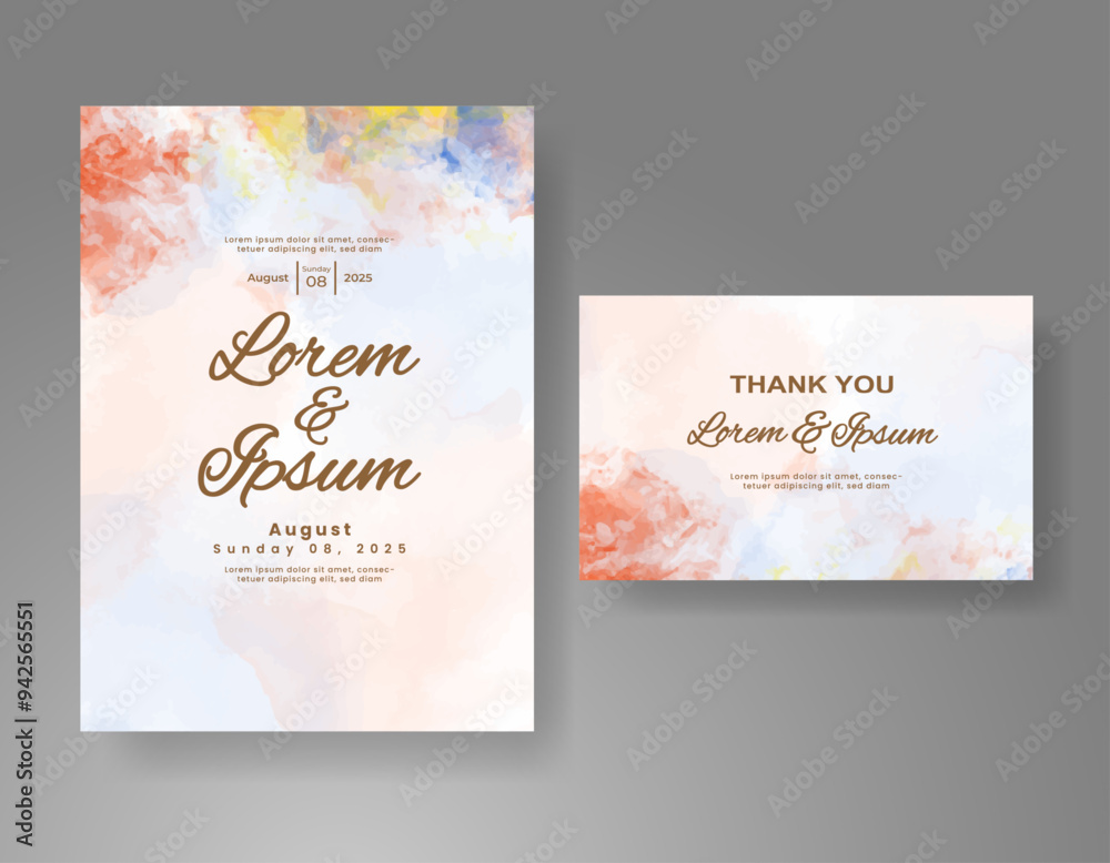 Wedding invitation with Abstract splashed watercolor background