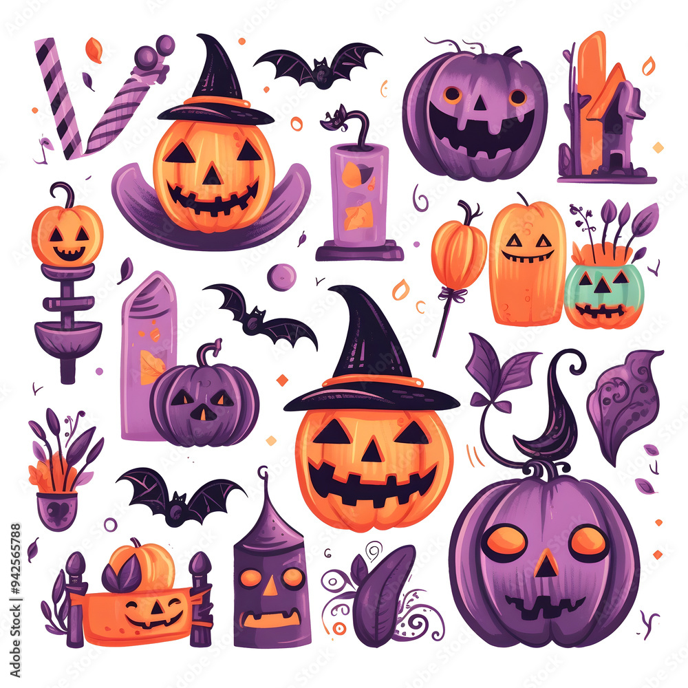 halloween element doodle icon set generative AI. halloween element doodle icon set generative AI.
