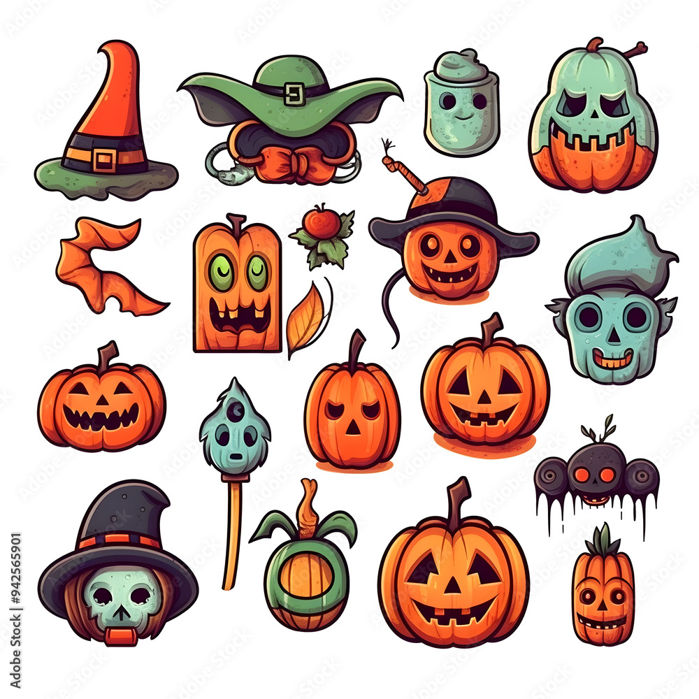 halloween element doodle icon set generative AI. halloween element doodle icon set generative AI.