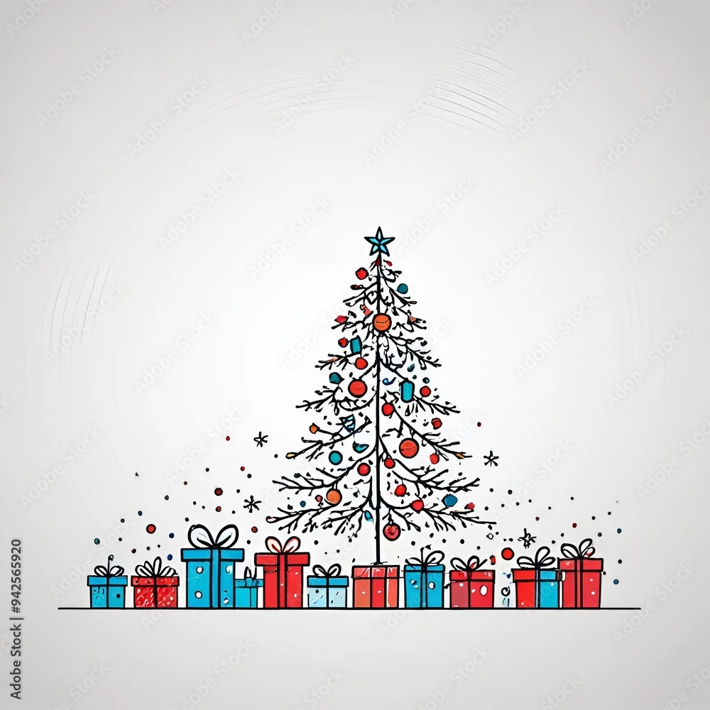 Fototapeta premium Christmas tree with minimalistic gifts