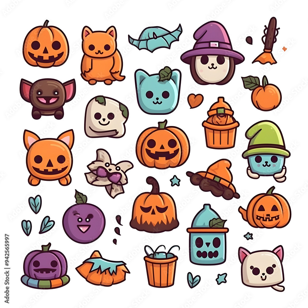 halloween element doodle icon set generative AI. halloween element doodle icon set generative AI.