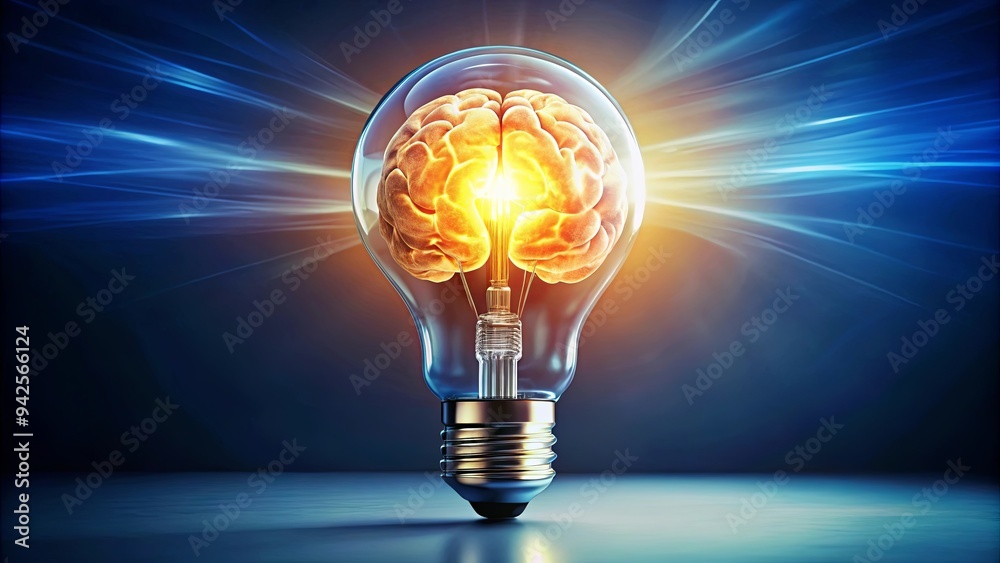 Bright lightbulb brain glowing with creative ideas, innovation, and intelligence in brainstorming session Bright lightbulb brain glowing with creative ideas, innovation, and intelligence in brainstorming session