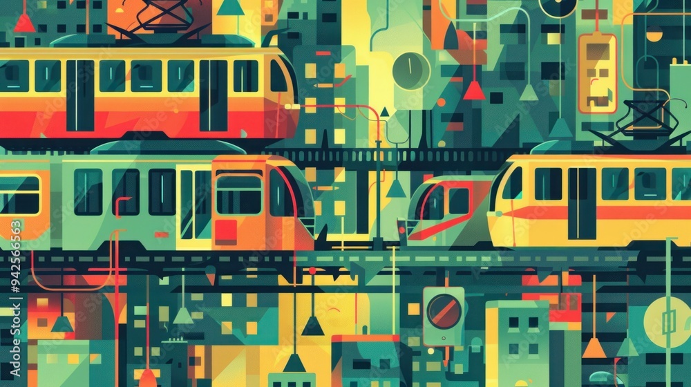 Abstract Cityscape with Tram Illustration. Abstract Cityscape with Tram Illustration.