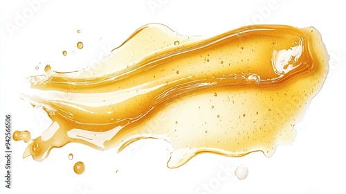 Golden Liquid Spilled and Dripped on White Background