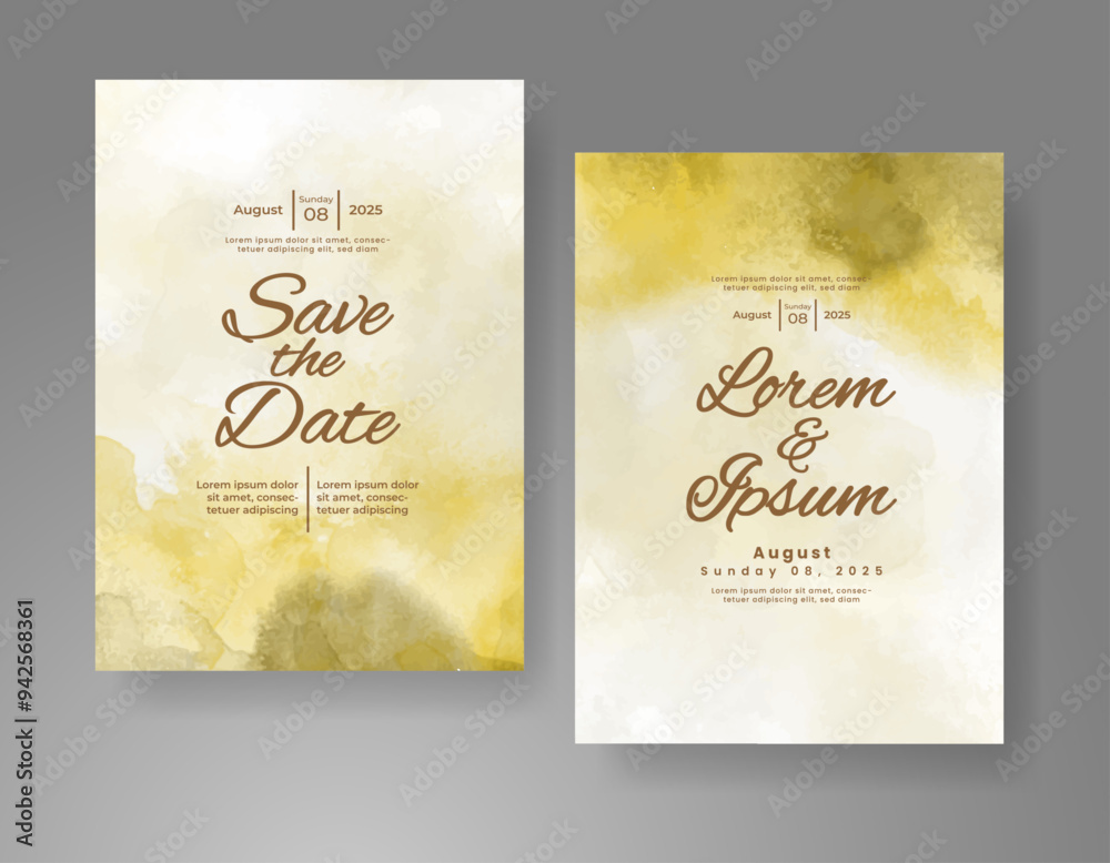 Wedding invitation with Abstract splashed watercolor background
