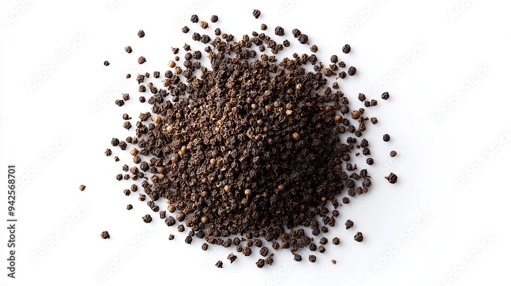 Black Peppercorns Scattered on a White Background Black Peppercorns Scattered on a White Background