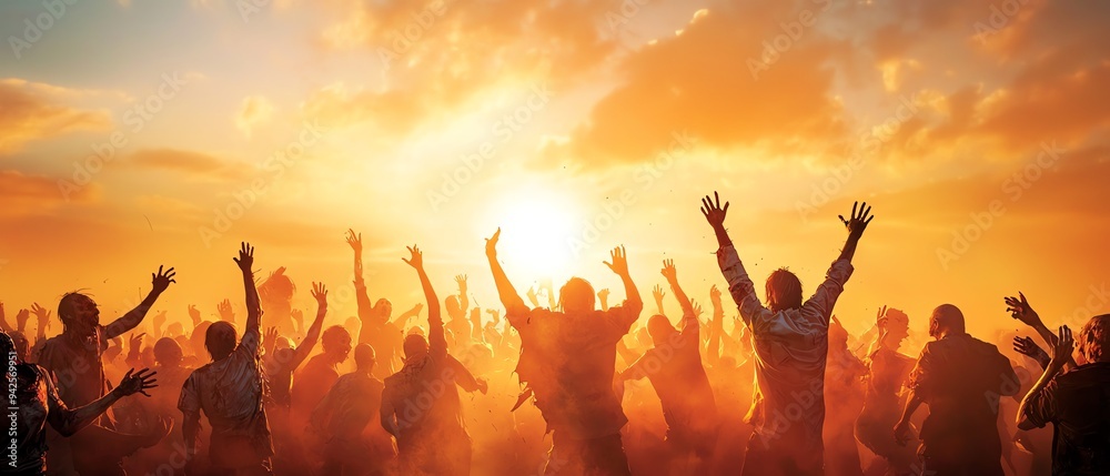 A dance floor crowded with zombies, their decayed limbs moving to eerie, haunting music zombie halloween party concept. A dance floor crowded with zombies, their decayed limbs moving to eerie, haunting music zombie halloween party concept.