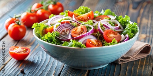 Fresh salad with red onion and tomatoes in a bowl, perfect for a healthy meal or side dish