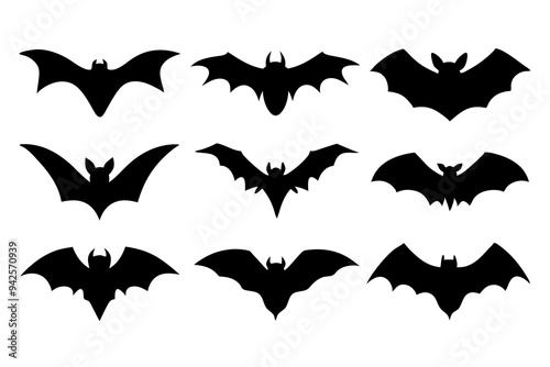 Set of Bats icons silhouette vector illustration
