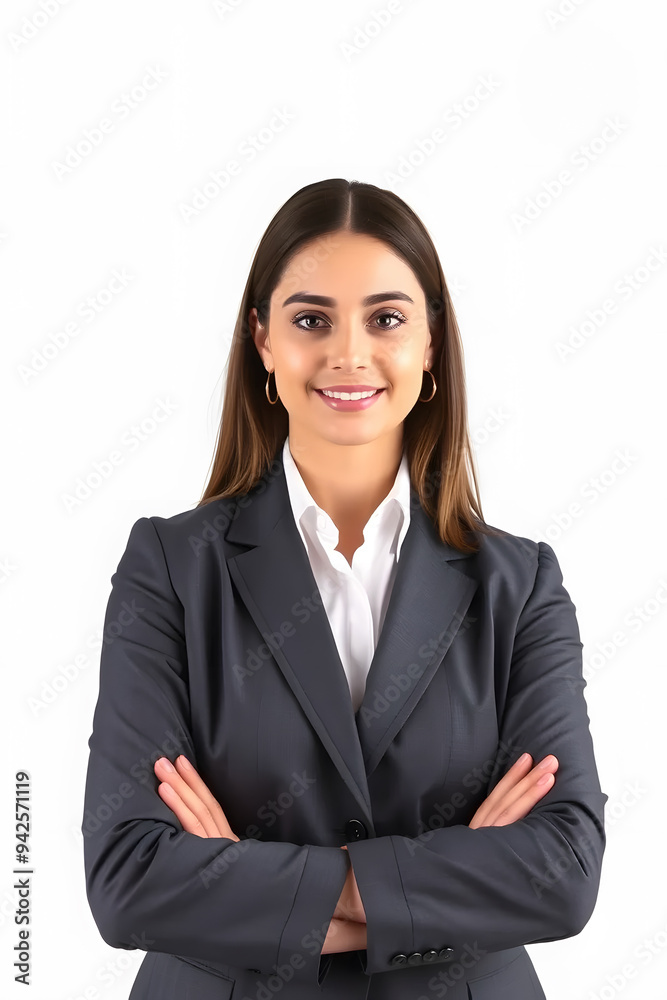 A professional woman smiling, wearing a grey suit jacket over a white shirt. She has long hair and is posing against a plain white background, conveying confidence and professionalism. A professional woman smiling, wearing a grey suit jacket over a white shirt. She has long hair and is posing against a plain white background, conveying confidence and professionalism.