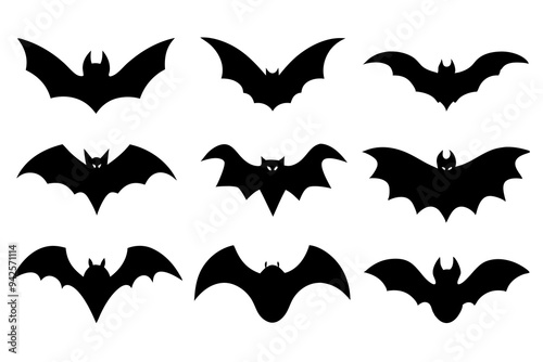 Set of Bats icons silhouette vector illustration