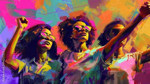 Digital art depicting the 8M women strike movement, capturing the energy and unity of women advocating for equal rights and social change.