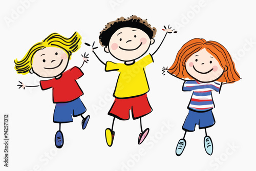 Happy kids jumping joyfully