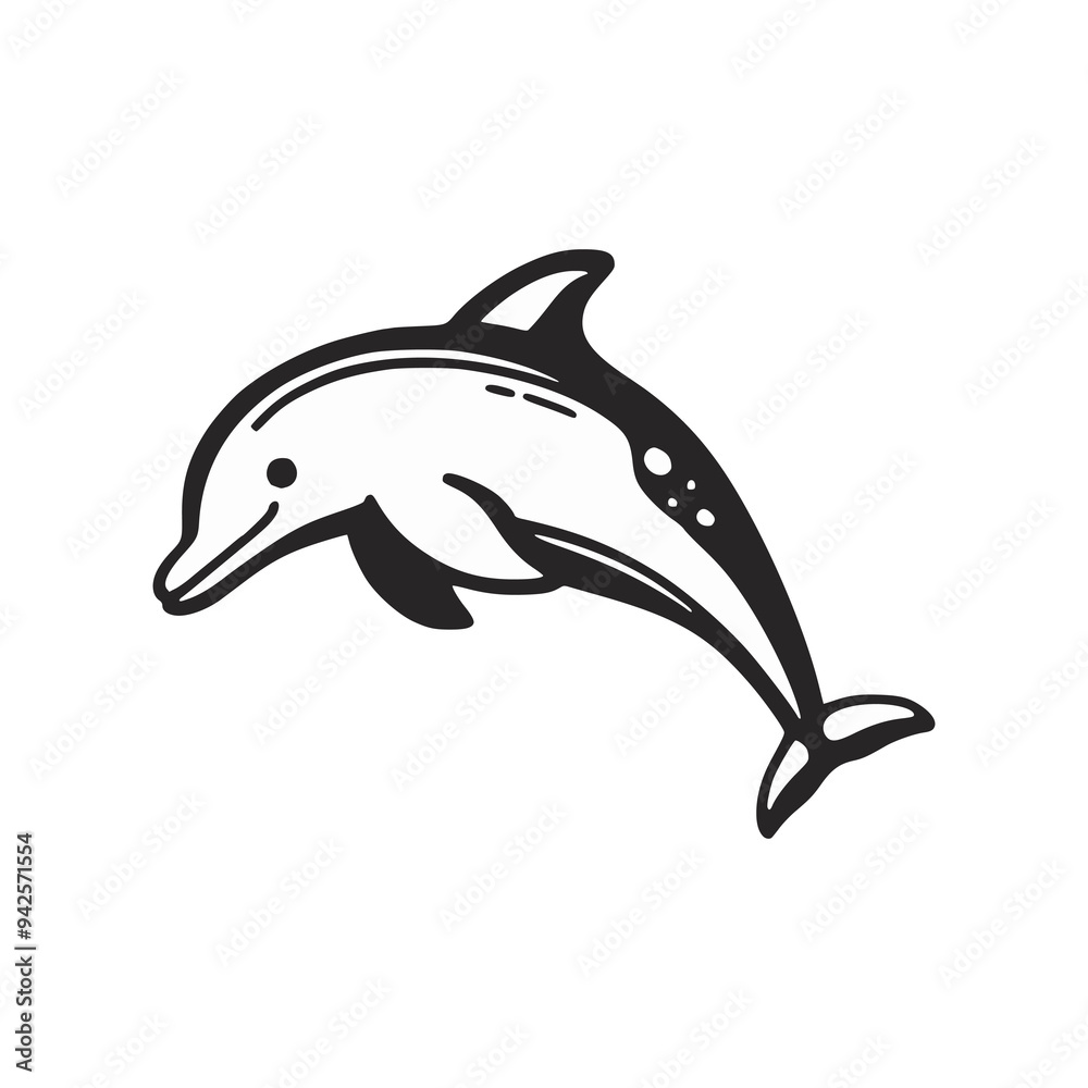 Fototapeta premium cute dolphin cartoon doodle hand drawn vector illustration template design