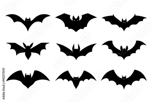 Set of Bats icons silhouette vector illustration