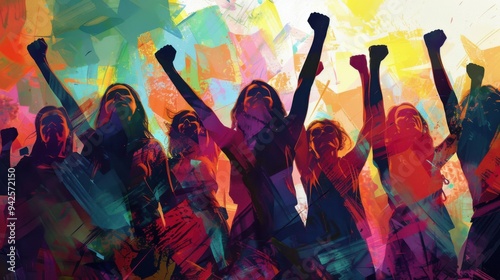 Digital art depicting the 8M women strike movement, capturing the energy and unity of women advocating for equal rights and social change.
