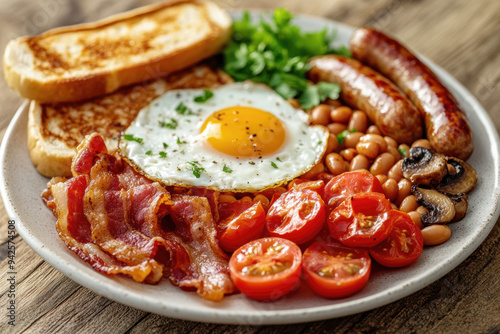 A tasty English breakfast. AI generative.