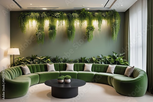 modern living room with vertical plants photo