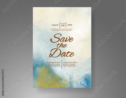 Wedding invitation with Abstract splashed watercolor background