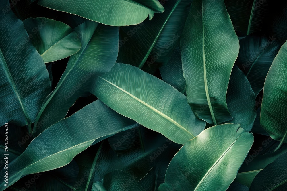 Abstract bold green leaves texture background, elegant tropical banana leaf details, nature wallpaper, vintage tone, deep shading, foliage, ecology concept, dark moody feel. refined, elegance. , ai Abstract bold green leaves texture background, elegant tropical banana leaf details, nature wallpaper, vintage tone, deep shading, foliage, ecology concept, dark moody feel. refined, elegance. , ai