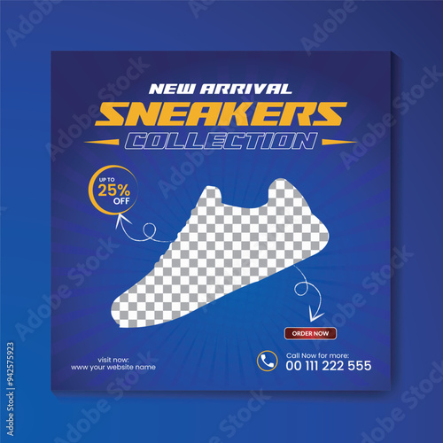 New Arrival Sport and Fashion Shoes social media post Limited time offer mega sale. vector illustration 