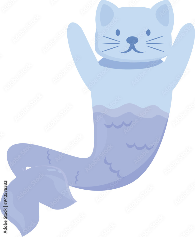 Cartoon cat mermaid waving with its fins and tail Cartoon cat mermaid waving with its fins and tail